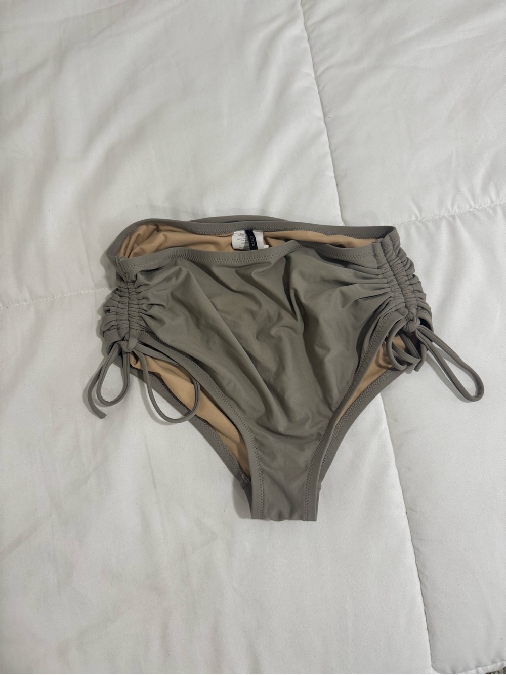High-Waist Drawstring Bikini Bottoms - Olive Taupe